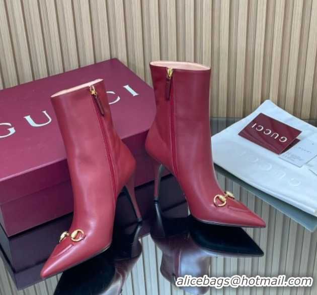 Sophisticated Gucci Leather Heel Ankle Boots 10cm with Horsebit 835741 Red 2026