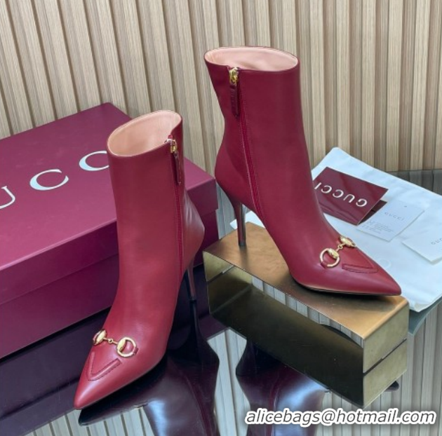 Sophisticated Gucci Leather Heel Ankle Boots 10cm with Horsebit 835741 Red 2026