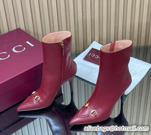 Sophisticated Gucci Leather Heel Ankle Boots 10cm with Horsebit 835741 Red 2026