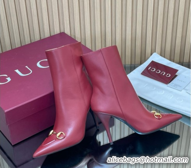 Sophisticated Gucci Leather Heel Ankle Boots 10cm with Horsebit 835741 Red 2026