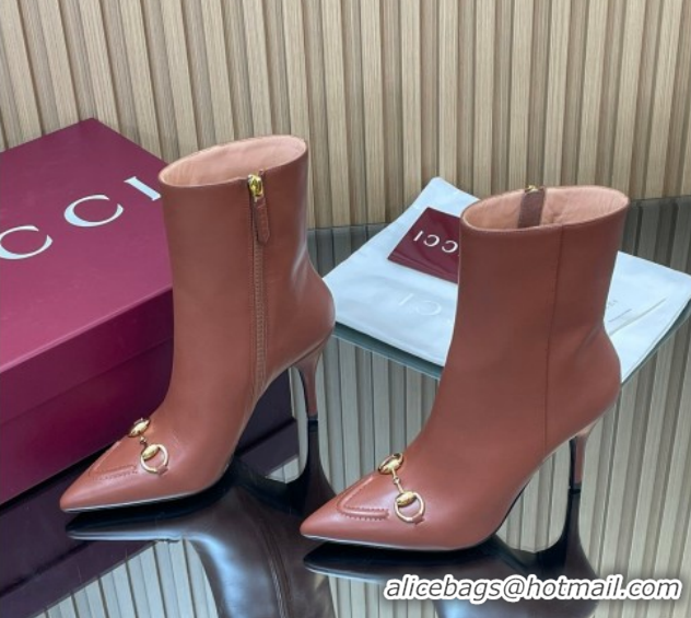 Stylish Gucci Leather Heel Ankle Boots 10cm with Horsebit 835741 Brown 2026
