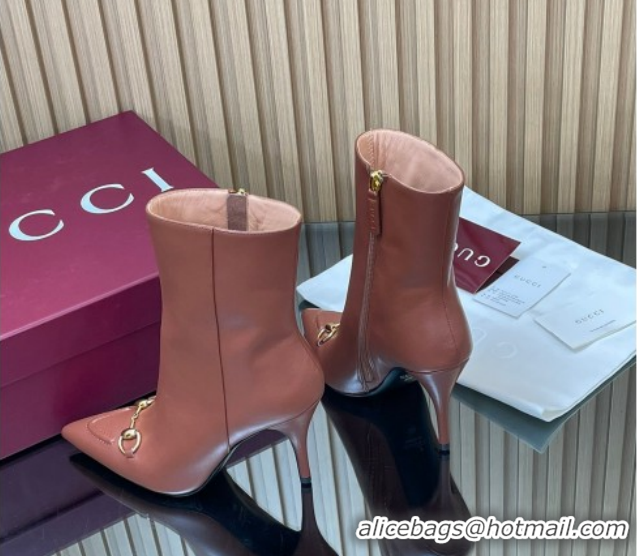 Stylish Gucci Leather Heel Ankle Boots 10cm with Horsebit 835741 Brown 2026