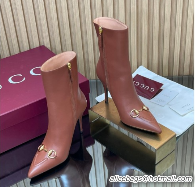 Stylish Gucci Leather Heel Ankle Boots 10cm with Horsebit 835741 Brown 2026