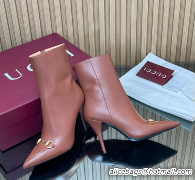 Stylish Gucci Leather Heel Ankle Boots 10cm with Horsebit 835741 Brown 2026