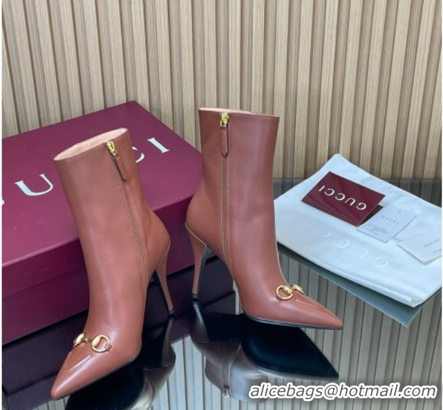Stylish Gucci Leather Heel Ankle Boots 10cm with Horsebit 835741 Brown 2026