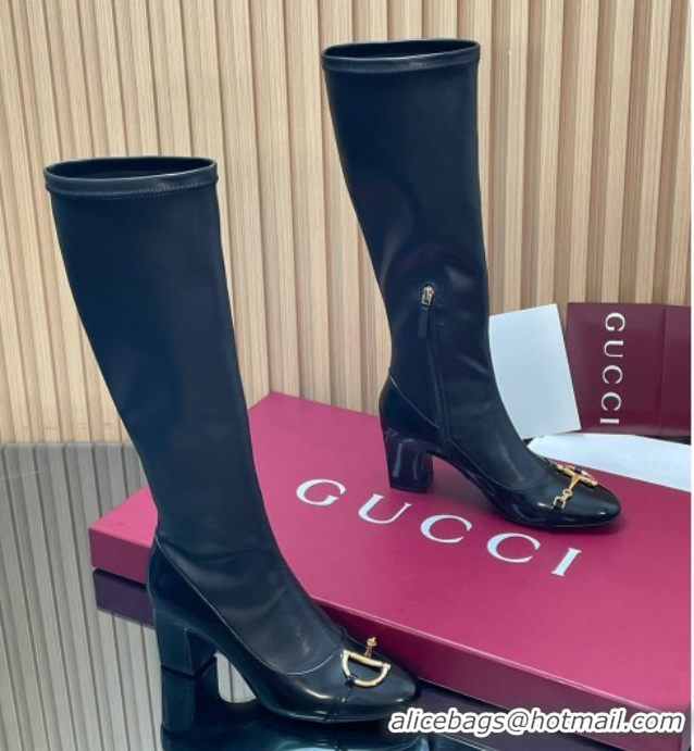 Cheap Price Gucci Leather Heel High Boots 6.5cm with Half Horsebit 851420 Black 2026