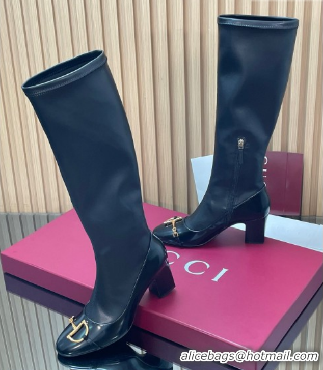 Cheap Price Gucci Leather Heel High Boots 6.5cm with Half Horsebit 851420 Black 2026