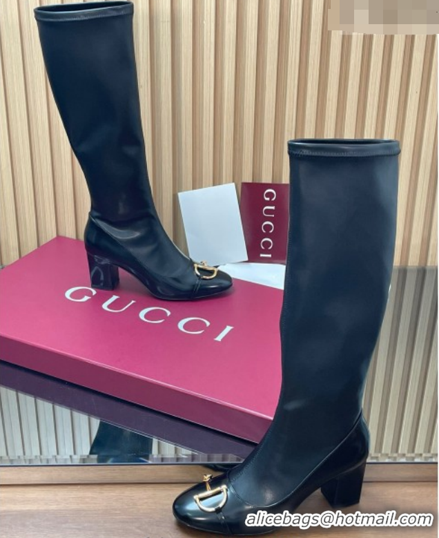 Cheap Price Gucci Leather Heel High Boots 6.5cm with Half Horsebit 851420 Black 2026