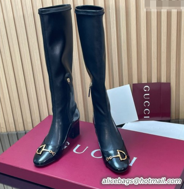 Cheap Price Gucci Leather Heel High Boots 6.5cm with Half Horsebit 851420 Black 2026