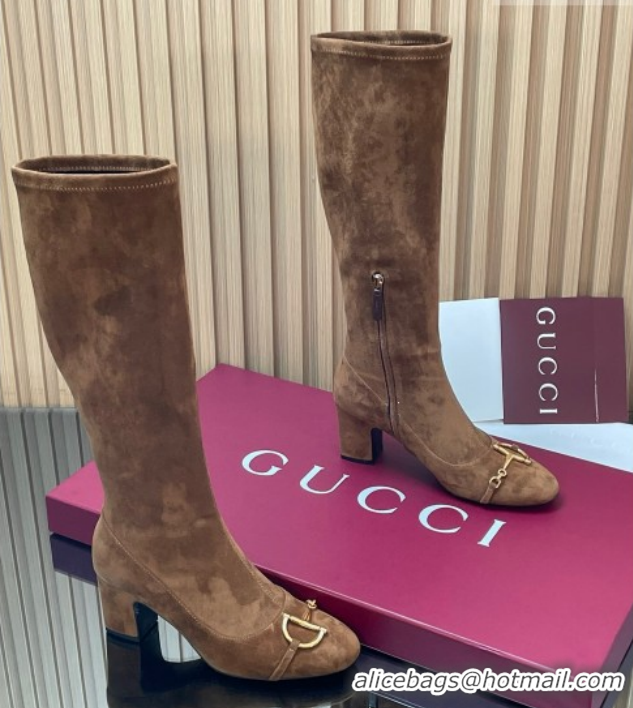 Grade Gucci Leather Heel High Boots 6.5cm with Half Horsebit 851420 Brown2 2026