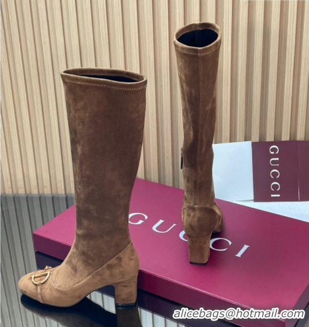 Grade Gucci Leather Heel High Boots 6.5cm with Half Horsebit 851420 Brown2 2026
