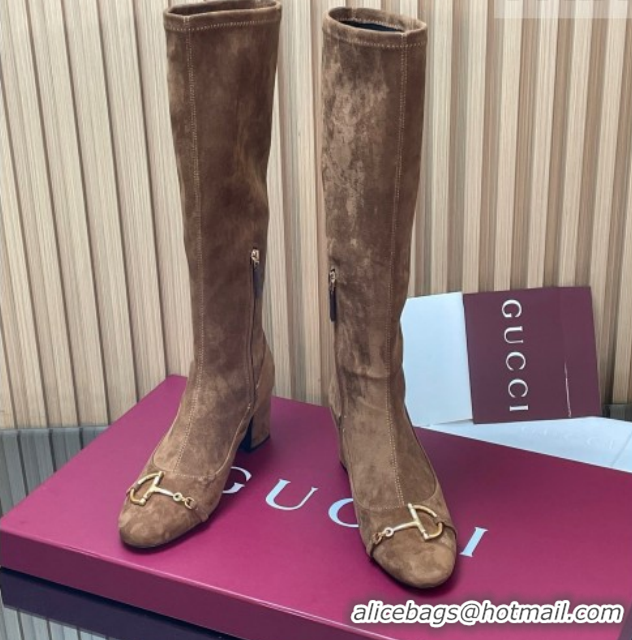 Grade Gucci Leather Heel High Boots 6.5cm with Half Horsebit 851420 Brown2 2026