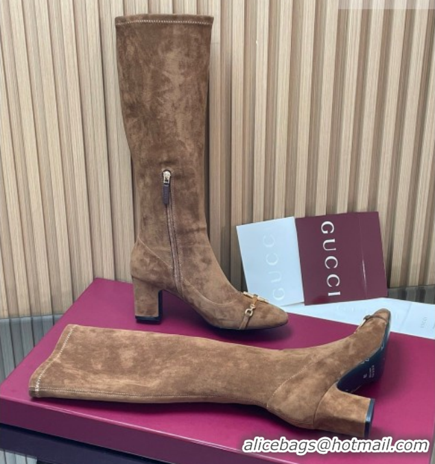 Grade Gucci Leather Heel High Boots 6.5cm with Half Horsebit 851420 Brown2 2026