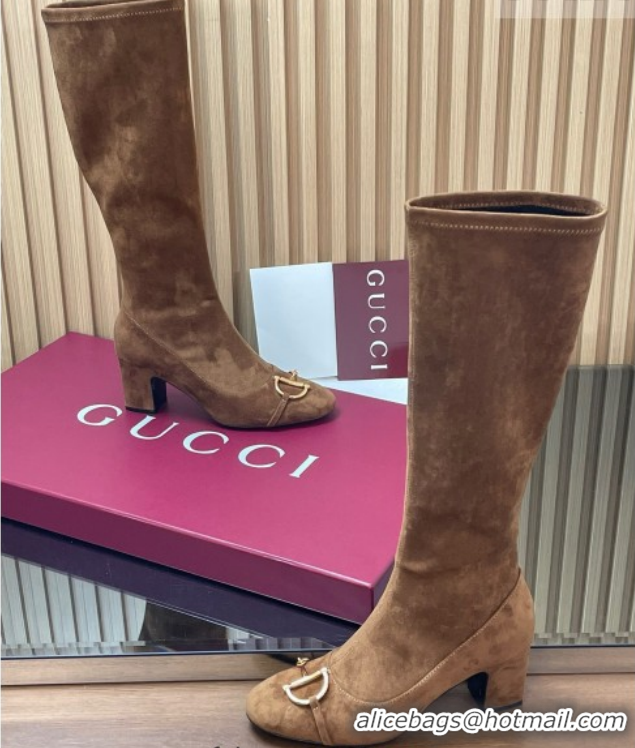 Grade Gucci Leather Heel High Boots 6.5cm with Half Horsebit 851420 Brown2 2026