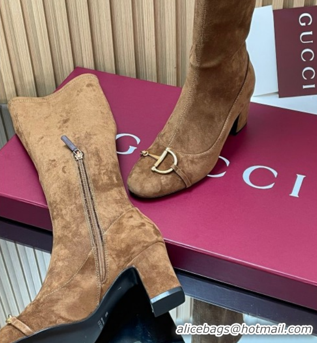 Grade Gucci Leather Heel High Boots 6.5cm with Half Horsebit 851420 Brown2 2026