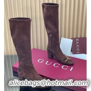 Good Product Gucci Leather Heel High Boots 6.5cm with Half Horsebit 851420 Dark Brown 2026