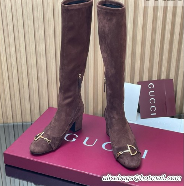 Good Product Gucci Leather Heel High Boots 6.5cm with Half Horsebit 851420 Dark Brown 2026