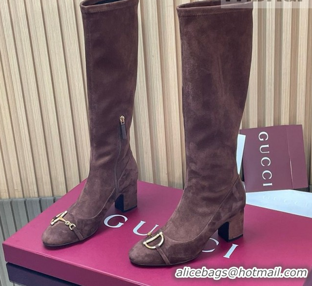 Good Product Gucci Leather Heel High Boots 6.5cm with Half Horsebit 851420 Dark Brown 2026