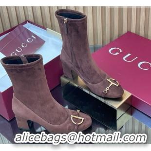 Charming Gucci Suede Heel Ankle Boots 6.5cm with Half Horsebit 849549 Chocolate Brown 2026