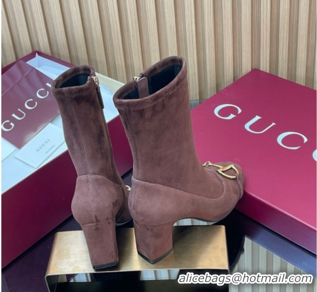 Charming Gucci Suede Heel Ankle Boots 6.5cm with Half Horsebit 849549 Chocolate Brown 2026
