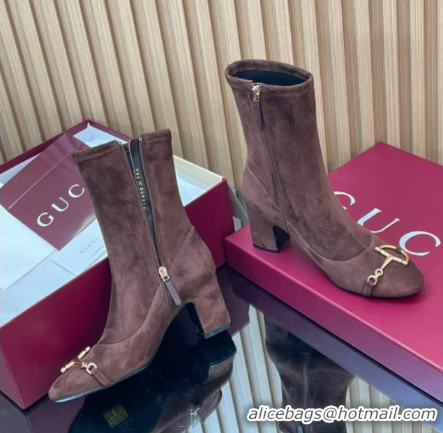 Charming Gucci Suede Heel Ankle Boots 6.5cm with Half Horsebit 849549 Chocolate Brown 2026