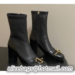 Discount Gucci Leather Heel Ankle Boots 6.5cm with Half Horsebit 849549 Black 2026