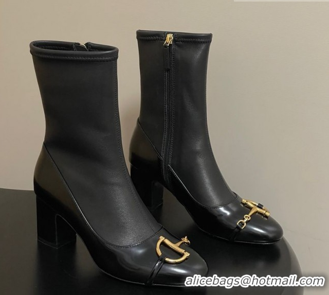 Discount Gucci Leather Heel Ankle Boots 6.5cm with Half Horsebit 849549 Black 2026