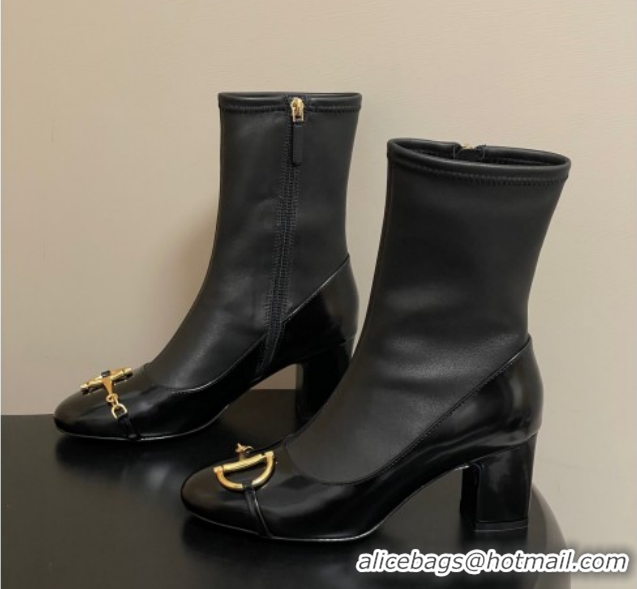Discount Gucci Leather Heel Ankle Boots 6.5cm with Half Horsebit 849549 Black 2026