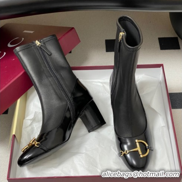 Discount Gucci Leather Heel Ankle Boots 6.5cm with Half Horsebit 849549 Black 2026