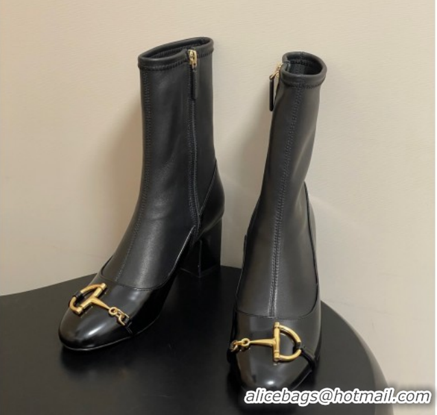 Discount Gucci Leather Heel Ankle Boots 6.5cm with Half Horsebit 849549 Black 2026