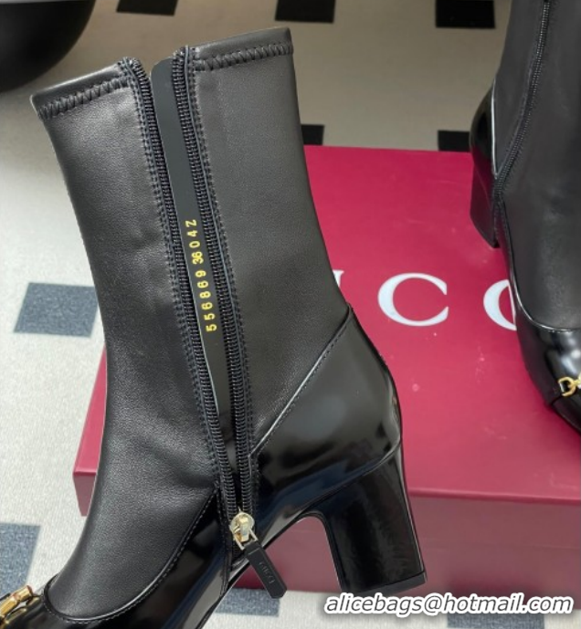 Discount Gucci Leather Heel Ankle Boots 6.5cm with Half Horsebit 849549 Black 2026