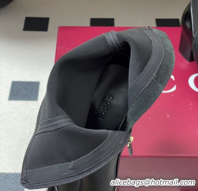 Discount Gucci Leather Heel Ankle Boots 6.5cm with Half Horsebit 849549 Black 2026