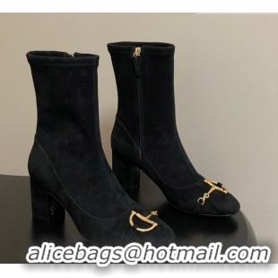Stylish Gucci Suede Heel Ankle Boots 6.5cm with Half Horsebit 849549 Black 2026