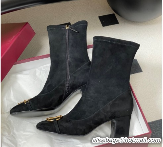 Stylish Gucci Suede Heel Ankle Boots 6.5cm with Half Horsebit 849549 Black 2026