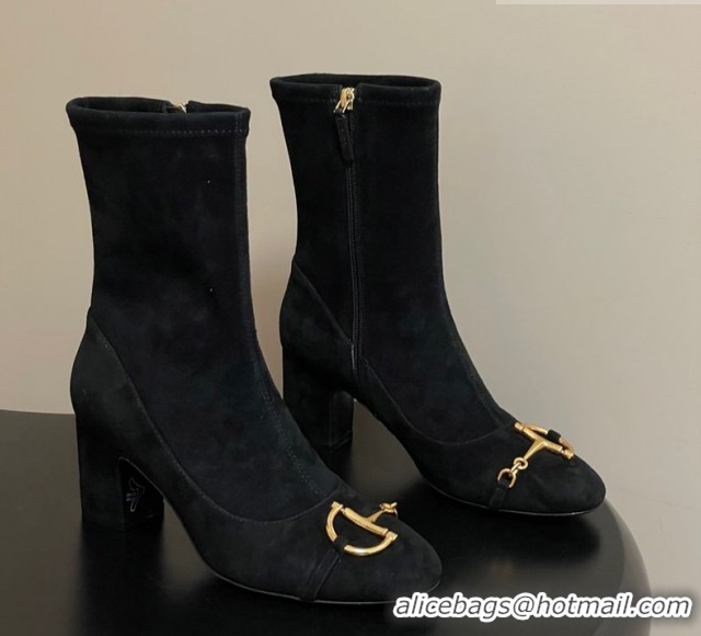 Stylish Gucci Suede Heel Ankle Boots 6.5cm with Half Horsebit 849549 Black 2026