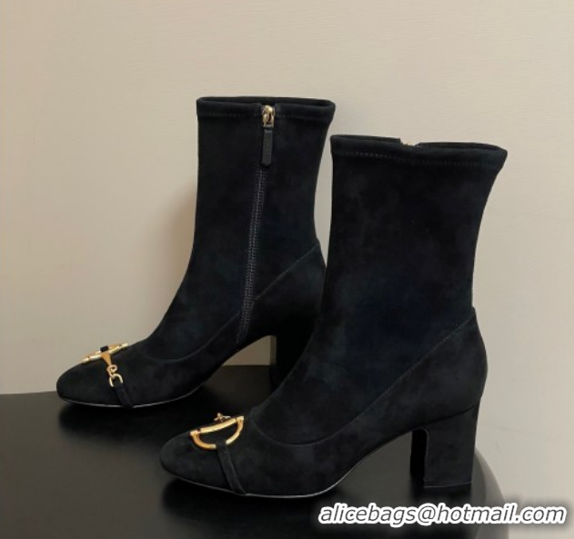 Stylish Gucci Suede Heel Ankle Boots 6.5cm with Half Horsebit 849549 Black 2026