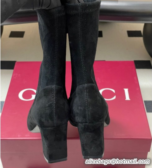 Stylish Gucci Suede Heel Ankle Boots 6.5cm with Half Horsebit 849549 Black 2026