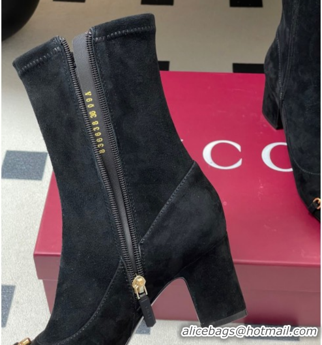 Stylish Gucci Suede Heel Ankle Boots 6.5cm with Half Horsebit 849549 Black 2026