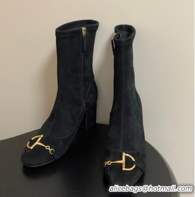 Stylish Gucci Suede Heel Ankle Boots 6.5cm with Half Horsebit 849549 Black 2026