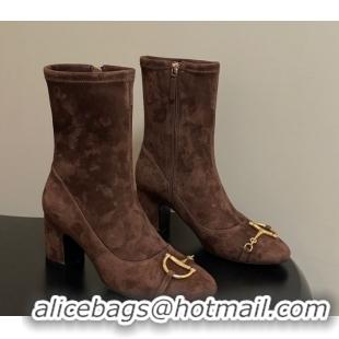 Low Cost Gucci Suede Heel Ankle Boots 6.5cm with Half Horsebit 849549 Dark Brown 2026
