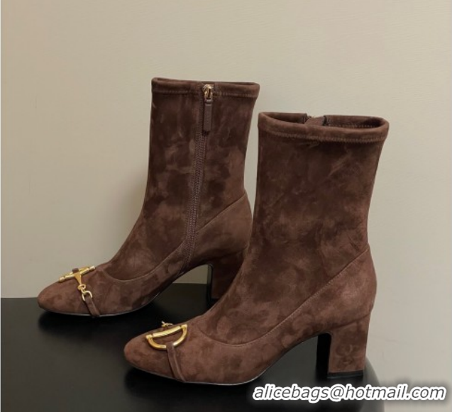 Low Cost Gucci Suede Heel Ankle Boots 6.5cm with Half Horsebit 849549 Dark Brown 2026
