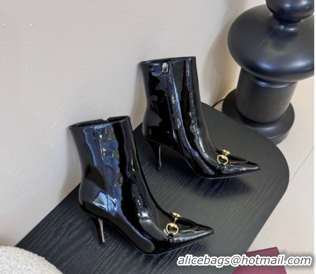 Unique Style Gucci Patent Leather Heel Ankle Boots 9.5cm with Horsebit 835741 Black 2026