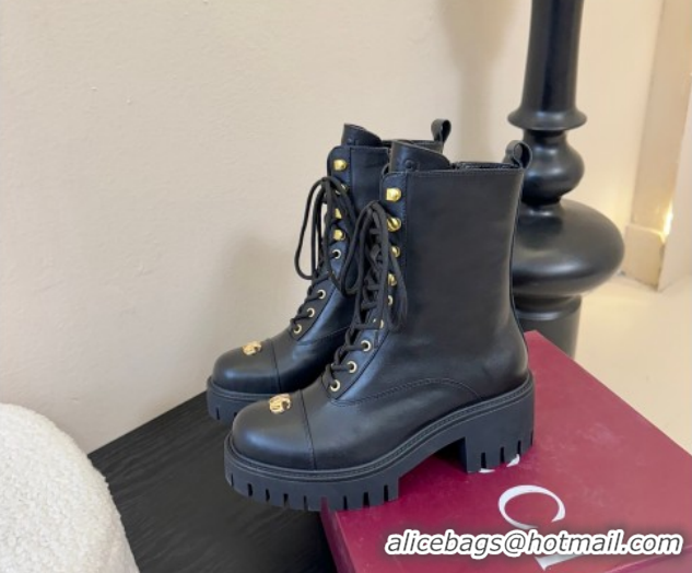 Pretty Style Gucci Calf Leather Lace-up Ankle Boots 6cm with GG Charm 836050 Black 2026