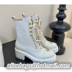 Good Looking Gucci Calf Leather Lace-up Ankle Boots 6cm with GG Charm 836050 White 2026