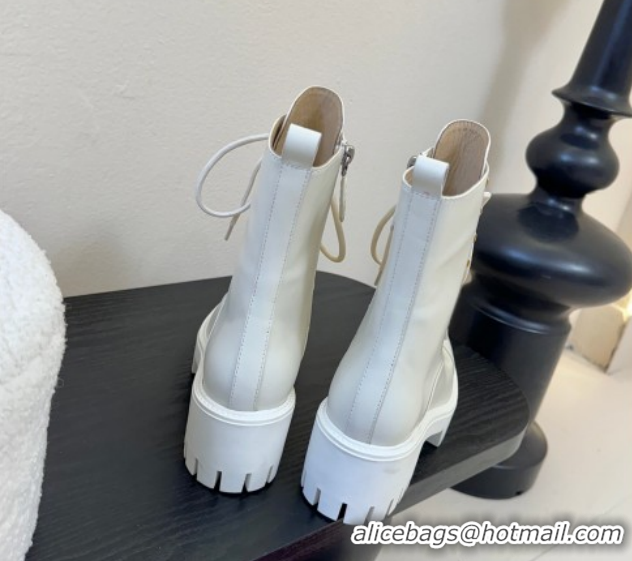 Good Looking Gucci Calf Leather Lace-up Ankle Boots 6cm with GG Charm 836050 White 2026