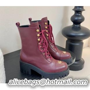 Durable Gucci Calf Leather Lace-up Ankle Boots 6cm with GG Charm 836050 Red 2026
