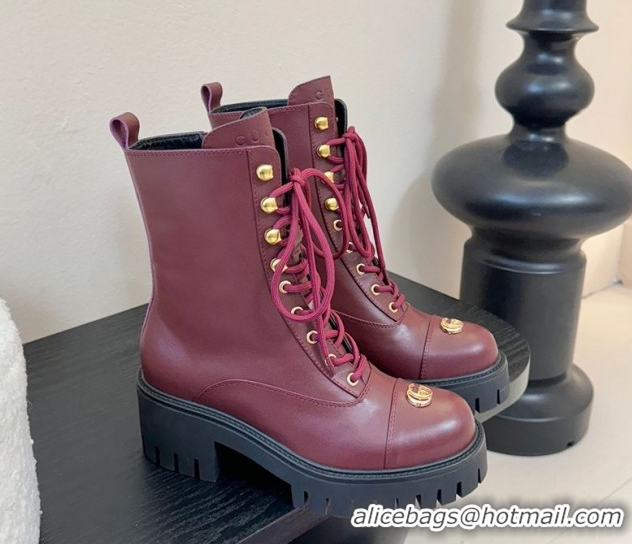 Durable Gucci Calf Leather Lace-up Ankle Boots 6cm with GG Charm 836050 Red 2026