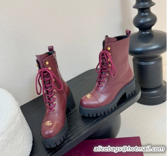 Durable Gucci Calf Leather Lace-up Ankle Boots 6cm with GG Charm 836050 Red 2026