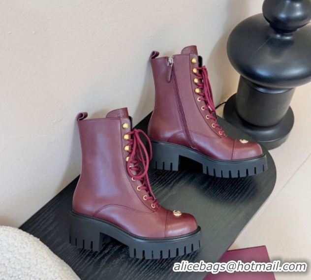 Durable Gucci Calf Leather Lace-up Ankle Boots 6cm with GG Charm 836050 Red 2026