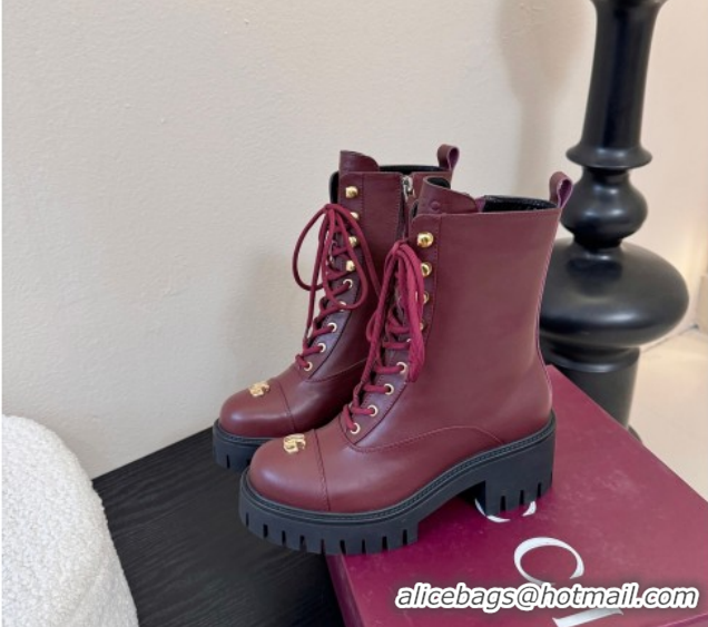 Durable Gucci Calf Leather Lace-up Ankle Boots 6cm with GG Charm 836050 Red 2026